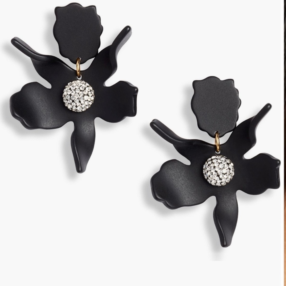 LELE SADOUGHI Elegant Black Floral ORCHIDS Earrings with CRYSTAL Accents